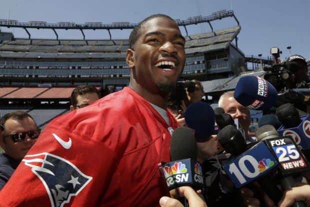 New England Patriots rookie NFL football quarterback Jacoby Brissett speaks to the media on the field at Gillette Stadium, Wednesday, May 11, 2016, in Foxborough, Mass.  (AP Photo/Steven Senne)